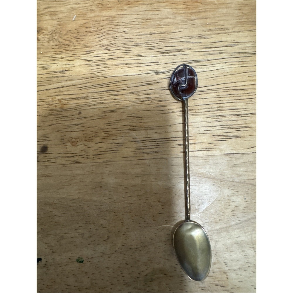 Vintage Red Jasper Crystal Tea Spoon Metal Ornate Witch Alter Spoon Tea Spoon